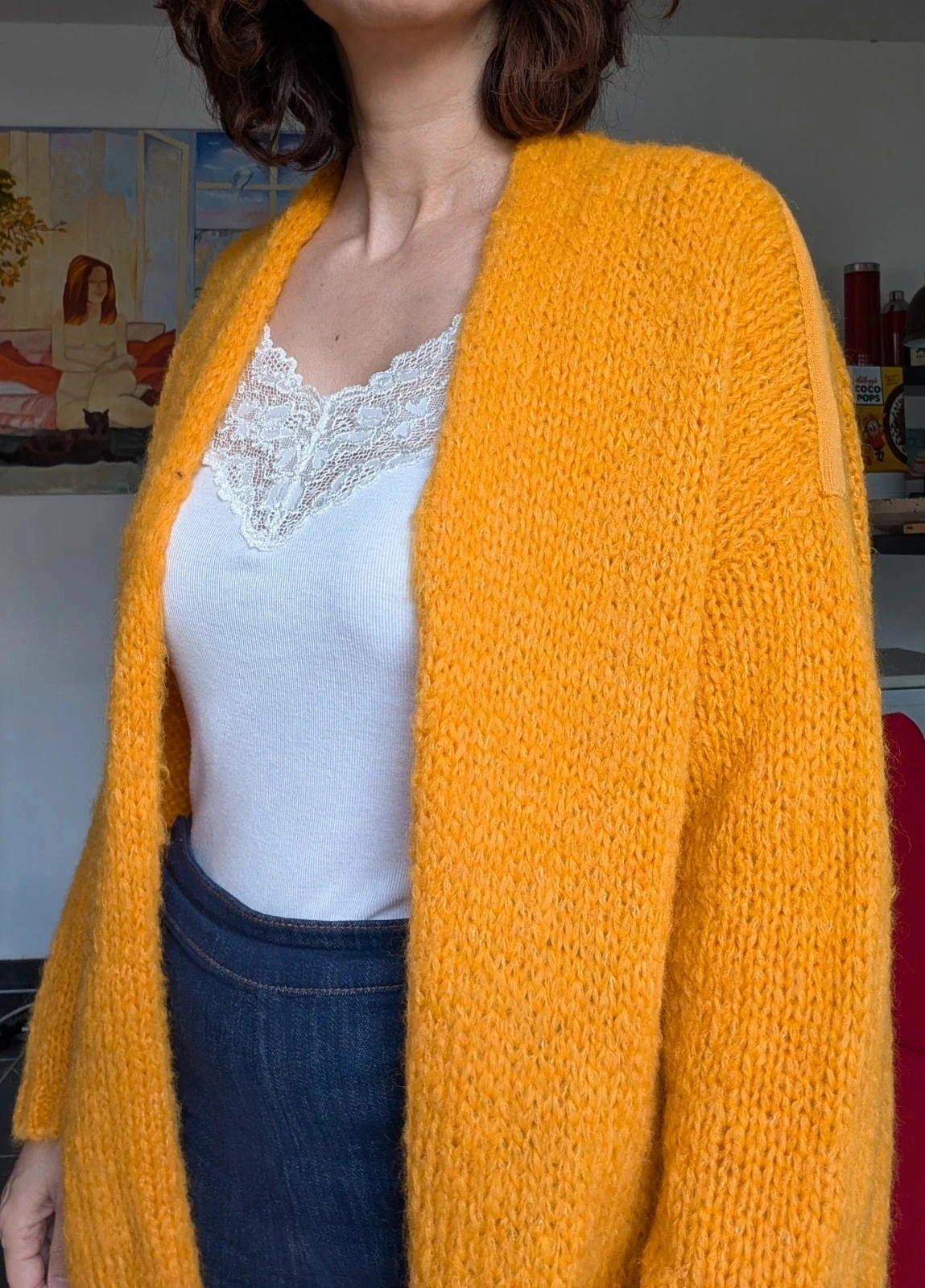 Tricot large bohème jaune laine bohème – photo 2